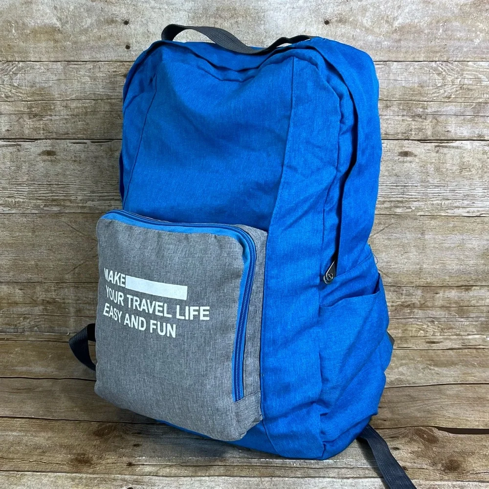 Travel Season Folding Backpack 20 Blue Grey Lightweight Packable Daypack Bag